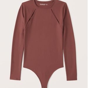 Abercrombie Seamless Fabric Long-Sleeve Cutout Bodysuit Dark Red Brown Size L
